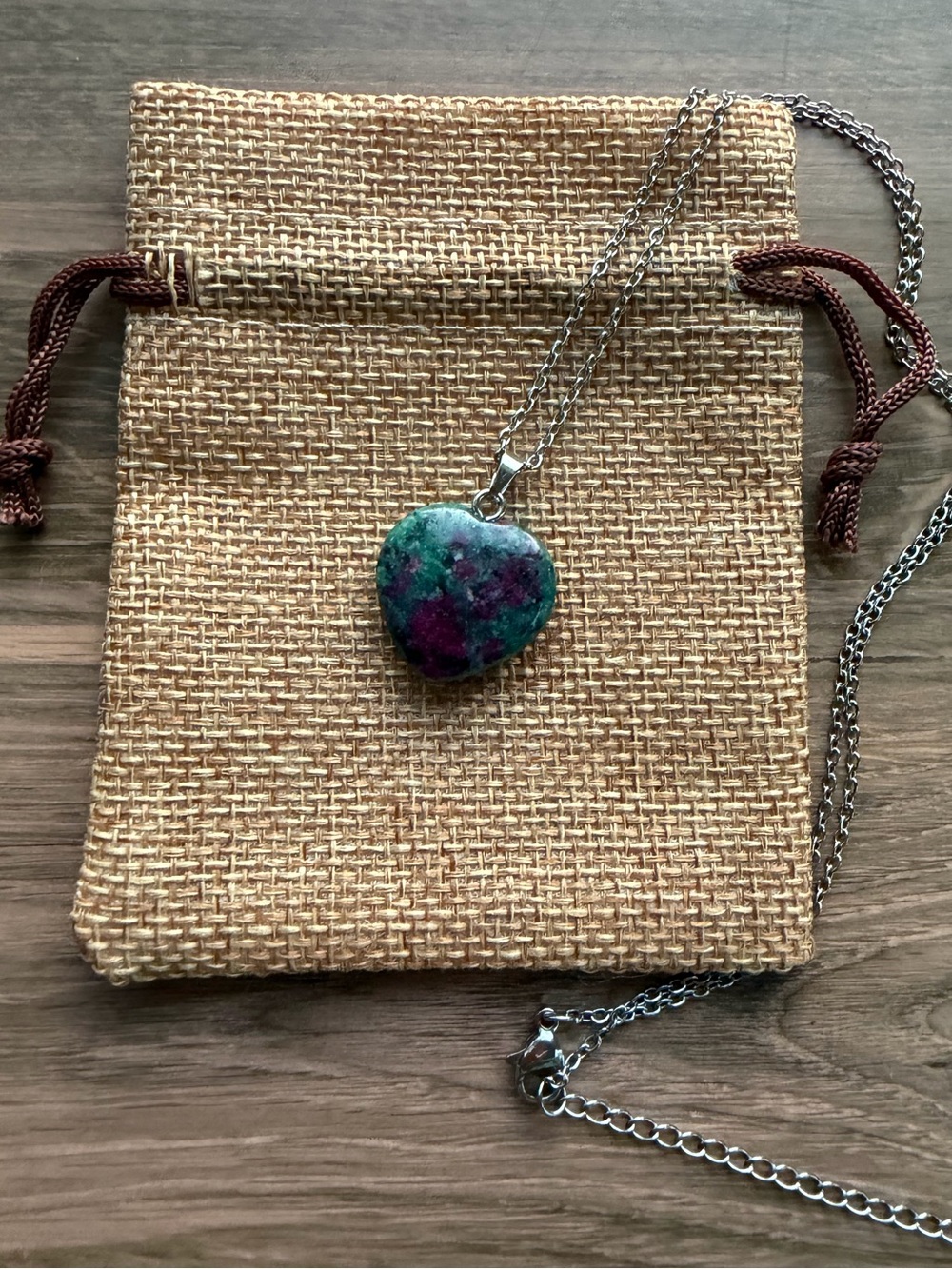 Ruby Zoisite Crystal Heart Necklace Ruby in Zoisite Necklace